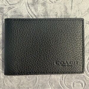 Brand new Coach Men Compact Billfold Wallet Card Holder with ID window  Black